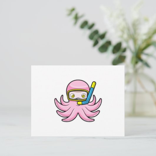 Octopus bij het duiken met snorkel en zwembril briefkaart (Staand voorkant)