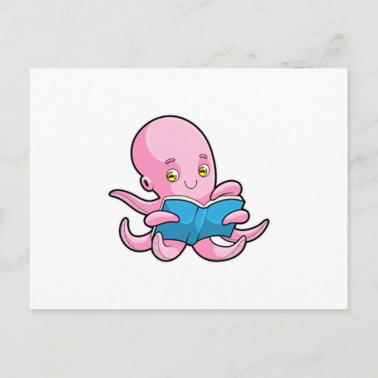 Octopus bij het lezen van een boek briefkaart (Voorkant)