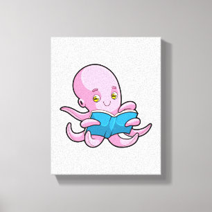 Octopus bij het lezen van een boek canvas afdruk