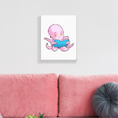 Octopus bij het lezen van een boek canvas afdruk (Insitu (Woonkamer))