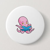 Octopus bij het lezen van een boek ronde button 7,6 cm (Voorkant)