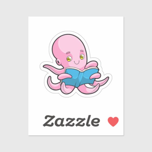 Octopus bij het lezen van een boek sticker (Vel)