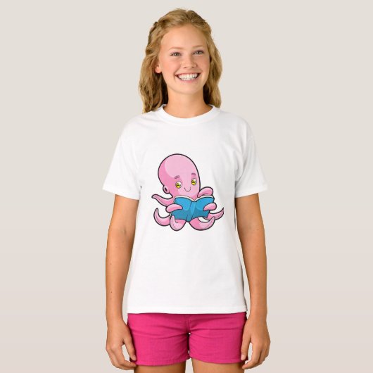 Octopus bij het lezen van een boek t-shirt (Voorkant volledig)