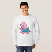 Octopus bij het lezen van een boek t-shirt (Voorkant volledig)