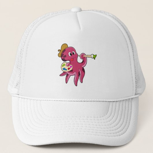 Octopus bij het Schilderen met Borstel & Kleur Trucker Pet (Voorkant)