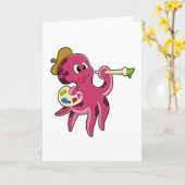 Octopus bij het schilderen met kwast en kleur kaart (Gele Bloem)