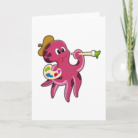 Octopus bij het Schilderen met Kwast & Kleur Kaart (Voorkant)