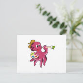 Octopus bij het Schilderen met Penseel & Kleur Briefkaart (Staand voorkant)