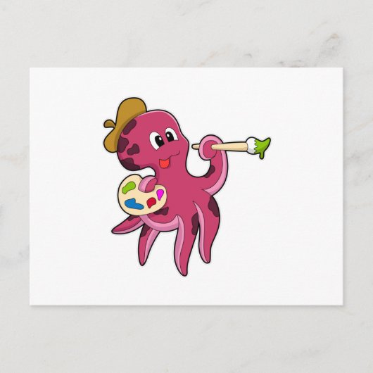Octopus bij het Schilderen met Penseel & Kleur Briefkaart (Voorkant)