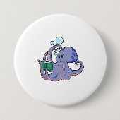 Octopus bij lezen boek ronde button 7,6 cm (Voorkant)