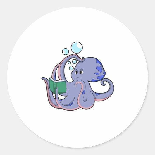 Octopus bij lezen boek ronde sticker (Voorkant)