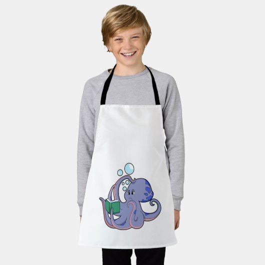 Octopus bij lezen boek schort (Gedragen)