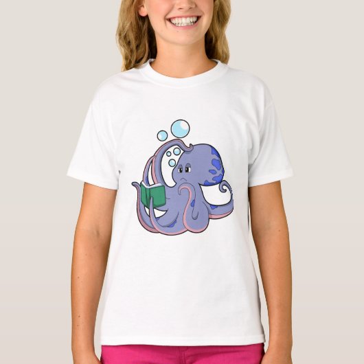 Octopus bij lezen boek t-shirt (Voorkant)