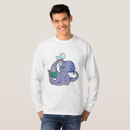 Octopus bij lezen boek t-shirt (Voorkant volledig)