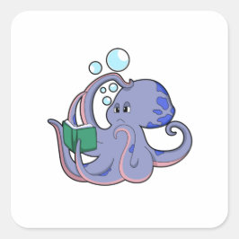 Octopus bij lezen boek vierkante sticker