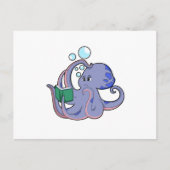 Octopus bij lezen met boek briefkaart (Voorkant)