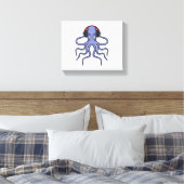 Octopus bij Muziek met hoofdtelefoon Canvas Afdruk (Insitu (Slaapkamer))