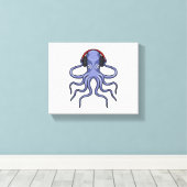 Octopus bij Muziek met hoofdtelefoon Canvas Afdruk (Insitu (Houten vloer))