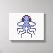 Octopus bij Muziek met hoofdtelefoon Canvas Afdruk (Voorkant)
