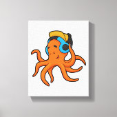 Octopus bij Muziek met hoofdtelefoon Canvas Afdruk (Voorkant)