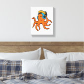 Octopus bij Muziek met hoofdtelefoon Canvas Afdruk (Insitu (Slaapkamer))