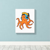Octopus bij Muziek met hoofdtelefoon Canvas Afdruk (Insitu (Houten vloer))