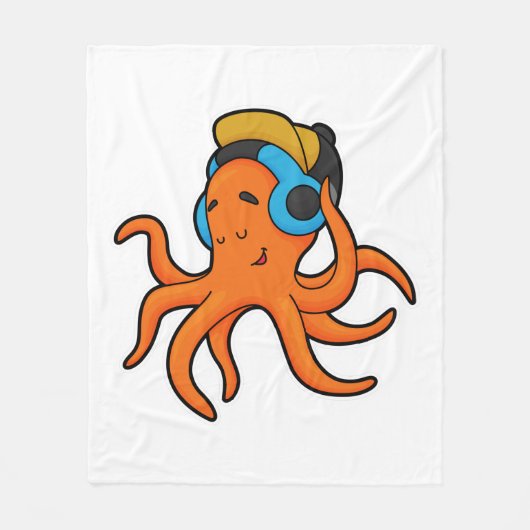 Octopus bij Muziek met hoofdtelefoon Fleece Deken (Voorkant)