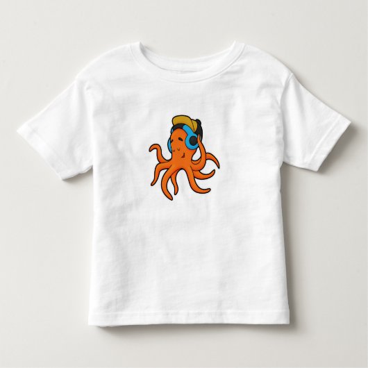 Octopus bij Muziek met hoofdtelefoon Kinder Shirts (Voorkant)