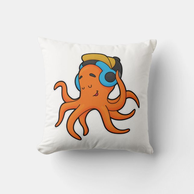 Octopus bij Muziek met hoofdtelefoon Kussen (Voorkant)