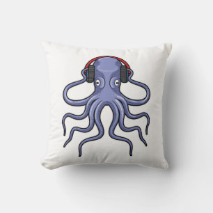 Octopus bij Muziek met hoofdtelefoon Kussen