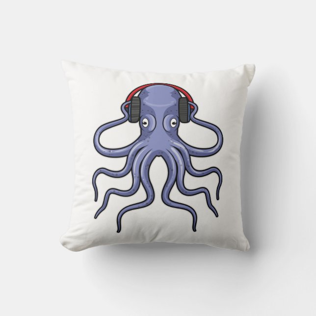 Octopus bij Muziek met hoofdtelefoon Kussen (Voorkant)
