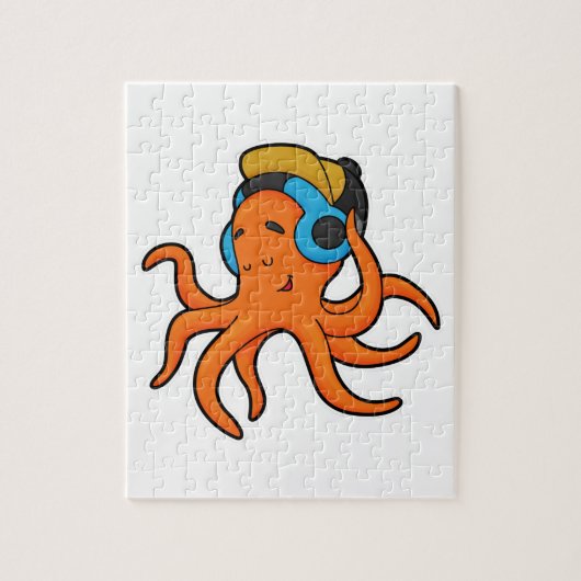 Octopus bij Muziek met hoofdtelefoon Legpuzzel (Verticaal)