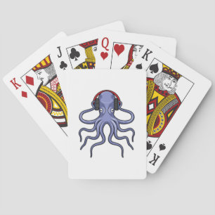 Octopus bij Muziek met hoofdtelefoon Pokerkaarten