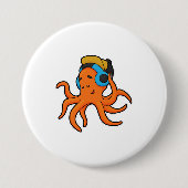 Octopus bij Muziek met hoofdtelefoon Ronde Button 7,6 Cm (Voorkant)