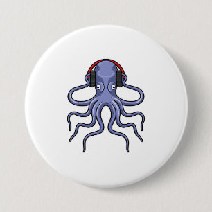 Octopus bij Muziek met hoofdtelefoon Ronde Button 7,6 Cm