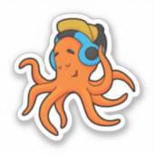 Octopus bij Muziek met hoofdtelefoon Sticker (Voorkant)