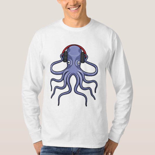 Octopus bij Muziek met hoofdtelefoon T-shirt (Voorkant)
