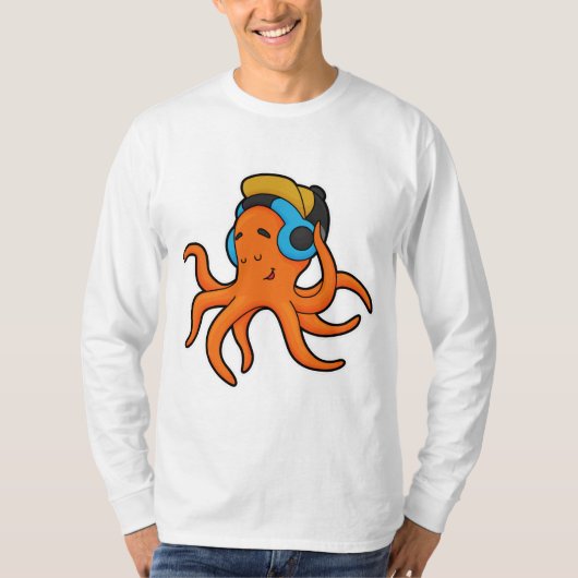 Octopus bij Muziek met hoofdtelefoon T-shirt (Voorkant)