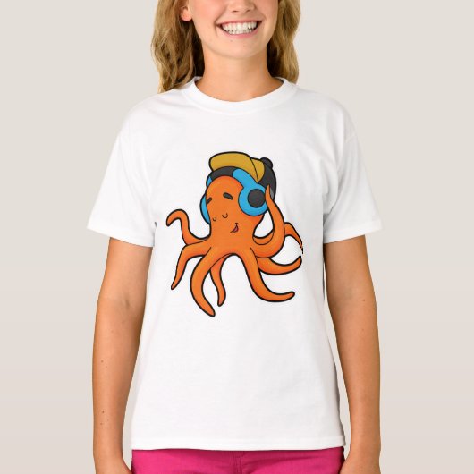 Octopus bij Muziek met hoofdtelefoon T-shirt (Voorkant)