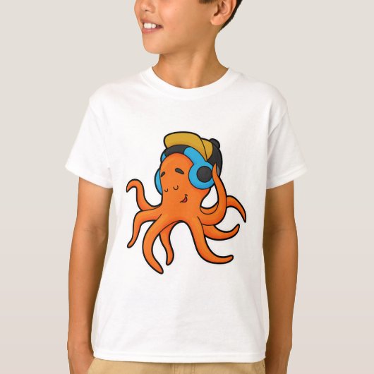 Octopus bij Muziek met hoofdtelefoon T-shirt (Voorkant)