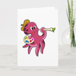 Octopus bij Schilderen met kwast en kleur Kaart