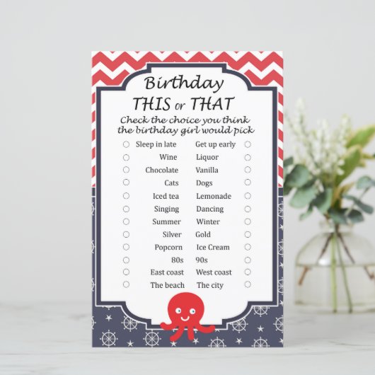 Octopus Birthday dit of dat spel (Staand voorkant)