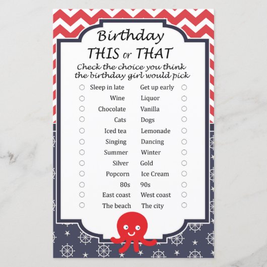 Octopus Birthday dit of dat spel (Voorkant)