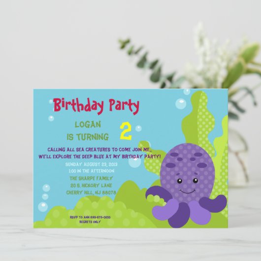 Octopus Birthday Uitnodiging (Staand voorkant)