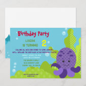 Octopus Birthday Uitnodiging (Voorkant / Achterkant)