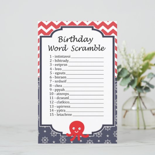 Octopus Birthday Word Scramble Game (Staand voorkant)