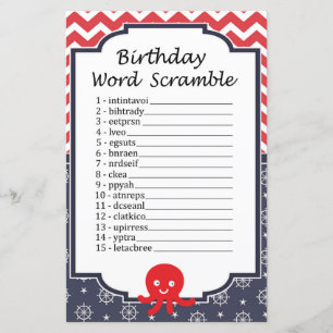 Octopus Birthday Word Scramble Game