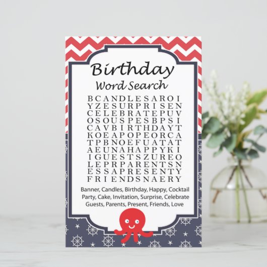Octopus Birthday word search game (Staand voorkant)