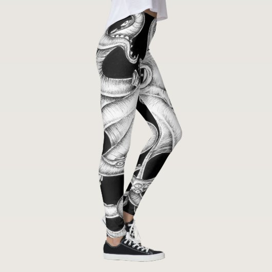 Octopus Black en White Ink Leggings (Rechts)
