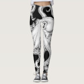 Octopus Black en White Ink Leggings (Voorkant)
